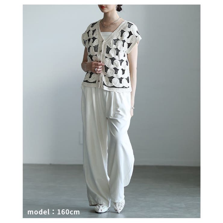 編み柄で魅せるクロシェ編みニットベスト レディース トップス | Sawa a la mode | 詳細画像7 