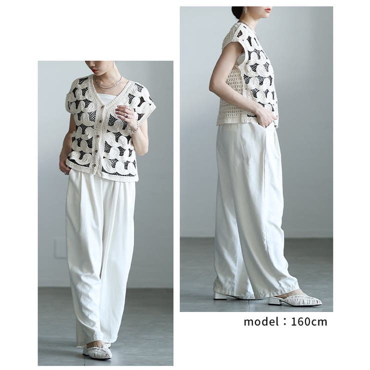 編み柄で魅せるクロシェ編みニットベスト レディース トップス | Sawa a la mode | 詳細画像10 