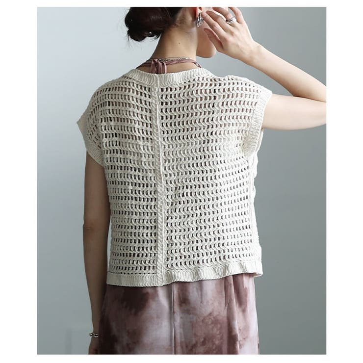 編み柄で魅せるクロシェ編みニットベスト レディース トップス | Sawa a la mode | 詳細画像18 