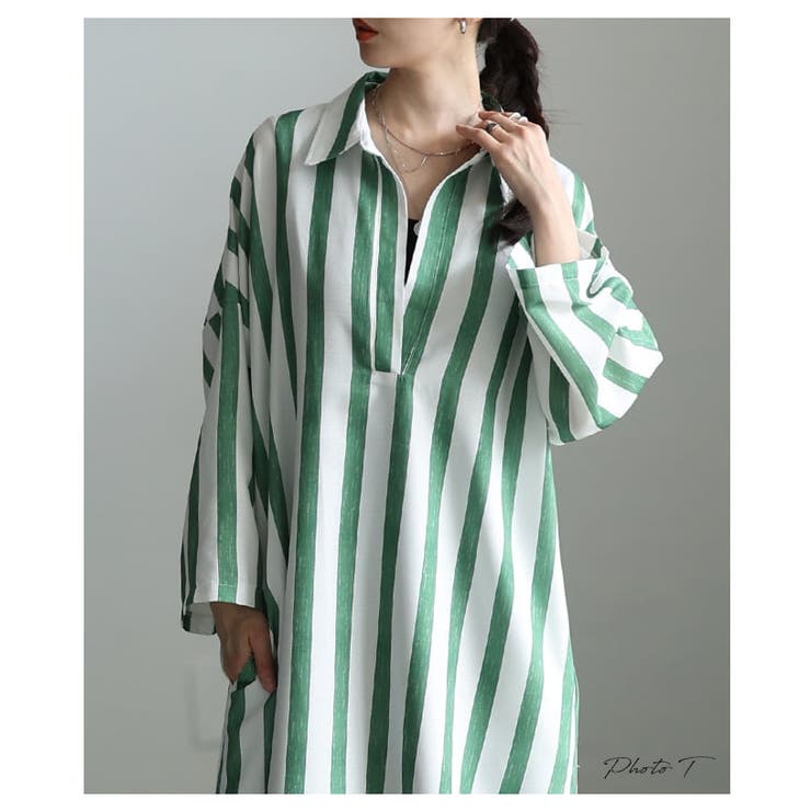 縦ラインで魅せるスキッパーネックストライプワンピース レディース ワンピース | Sawa a la mode | 詳細画像2 