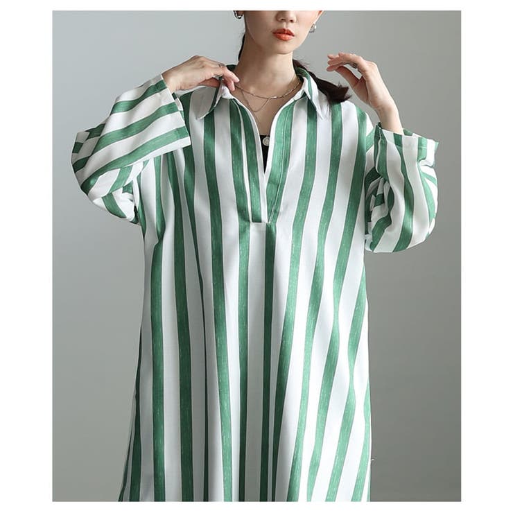 縦ラインで魅せるスキッパーネックストライプワンピース レディース ワンピース | Sawa a la mode | 詳細画像4 