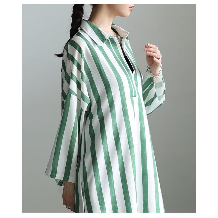 縦ラインで魅せるスキッパーネックストライプワンピース レディース ワンピース | Sawa a la mode | 詳細画像8 