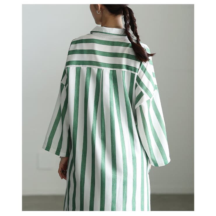 縦ラインで魅せるスキッパーネックストライプワンピース レディース ワンピース | Sawa a la mode | 詳細画像9 