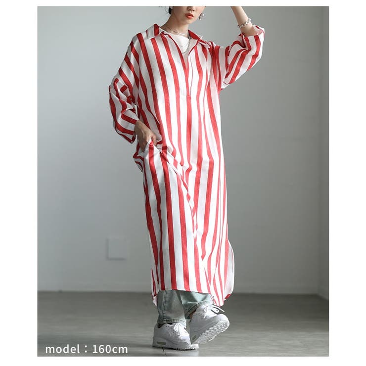 縦ラインで魅せるスキッパーネックストライプワンピース レディース ワンピース | Sawa a la mode | 詳細画像13 