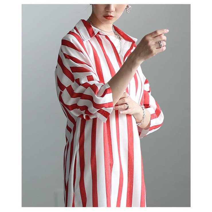 縦ラインで魅せるスキッパーネックストライプワンピース レディース ワンピース | Sawa a la mode | 詳細画像15 