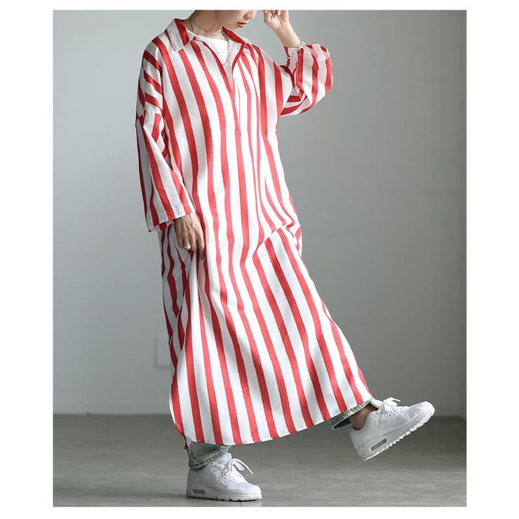 縦ラインで魅せるスキッパーネックストライプワンピース レディース ワンピース | Sawa a la mode | 詳細画像18 