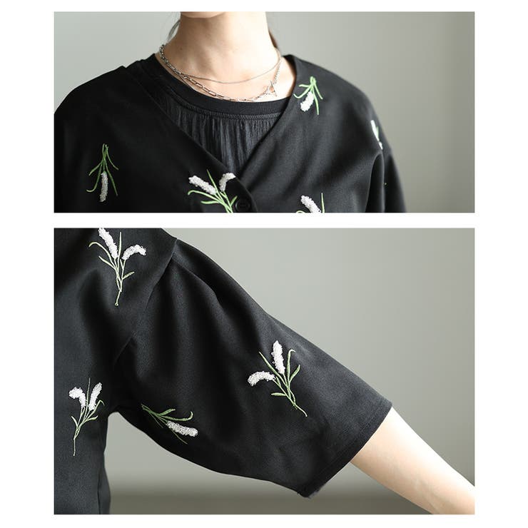素朴な華やぎ纏う花柄刺繍ノーカラーシャツジャケット レディース ファッション | Sawa a la mode | 詳細画像5 