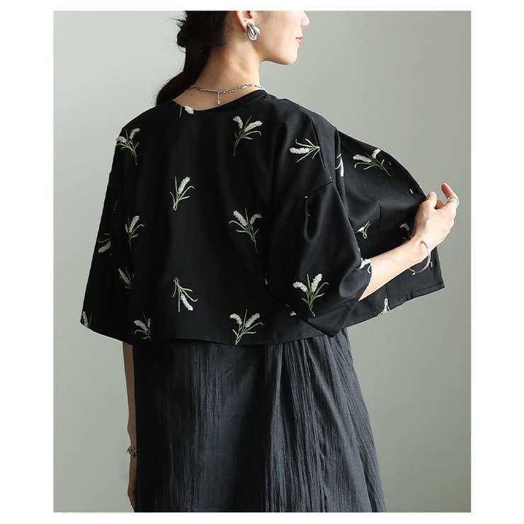 素朴な華やぎ纏う花柄刺繍ノーカラーシャツジャケット レディース ファッション | Sawa a la mode | 詳細画像7 