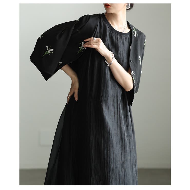 素朴な華やぎ纏う花柄刺繍ノーカラーシャツジャケット レディース ファッション | Sawa a la mode | 詳細画像14 