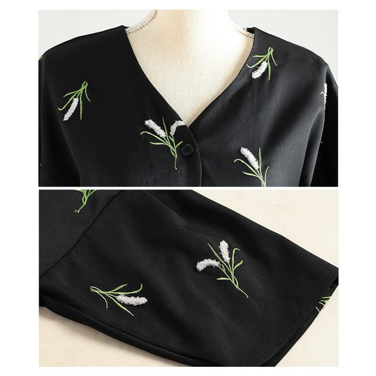 素朴な華やぎ纏う花柄刺繍ノーカラーシャツジャケット レディース ファッション | Sawa a la mode | 詳細画像23 