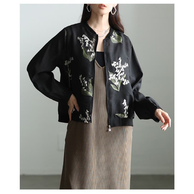 幸運が訪れるスズラン刺繍ジップアップシアーブルゾン レディース ファッション | Sawa a la mode | 詳細画像18 