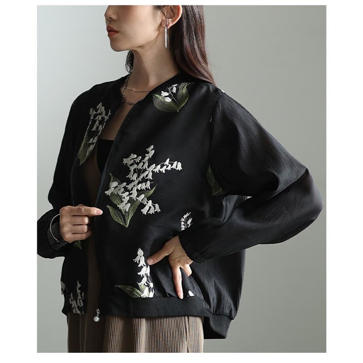 幸運が訪れるスズラン刺繍ジップアップシアーブルゾン レディース ファッション | Sawa a la mode | 詳細画像20 