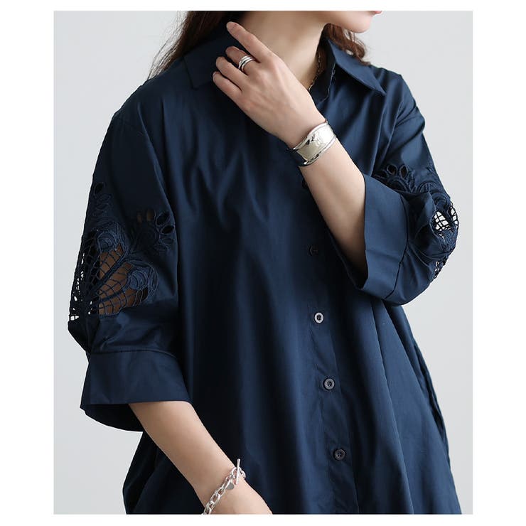 大人の肌見せ叶うレーススリーブコットンロングシャツ レディース ファッション | Sawa a la mode | 詳細画像10 