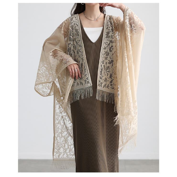 洗練度高まるショール風総レーストッパーカーディガン レディース ファッション | Sawa a la mode | 詳細画像22 