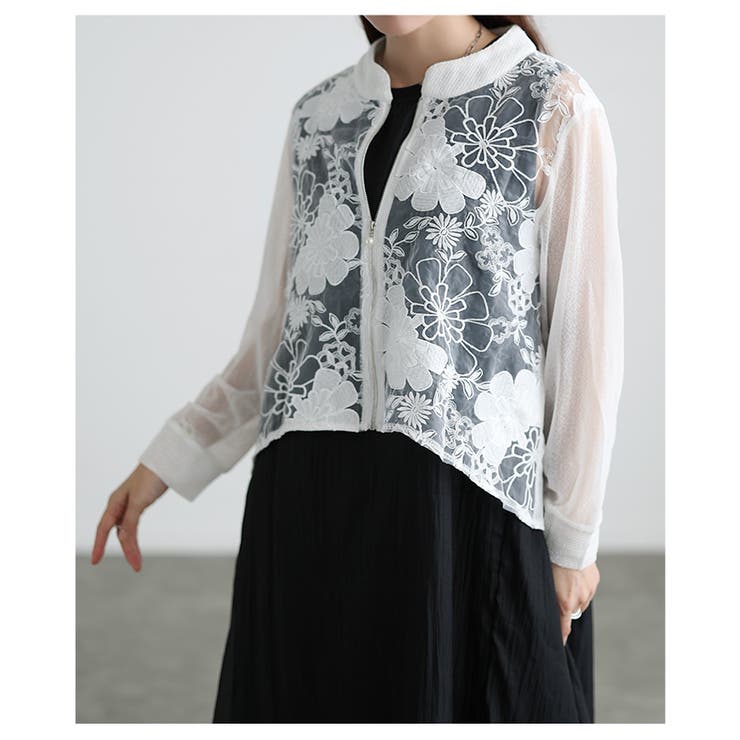 リッチに華やぐ花柄レース異素材シアーブルゾン レディース ファッション | Sawa a la mode | 詳細画像4 