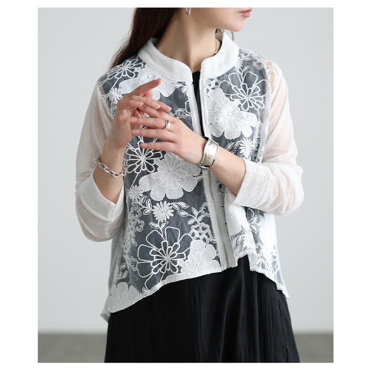 リッチに華やぐ花柄レース異素材シアーブルゾン レディース ファッション | Sawa a la mode | 詳細画像7 