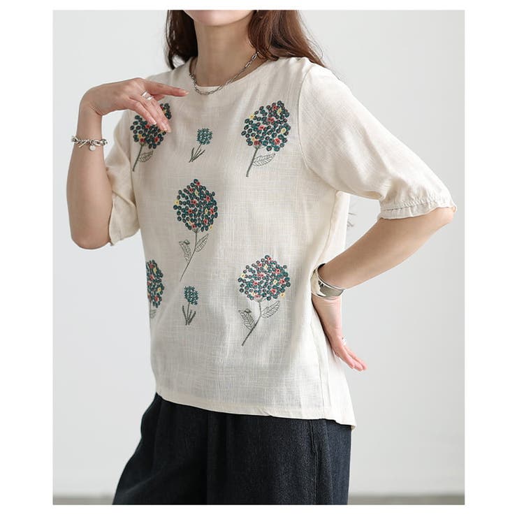 自然体で着映える花刺繍ナチュラルブラウス レディース トップス | Sawa a la mode | 詳細画像18 