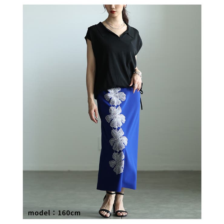 ドラマティックなアシンメトリー花柄刺繍ナロースカート レディース ファッション | Sawa a la mode | 詳細画像4 