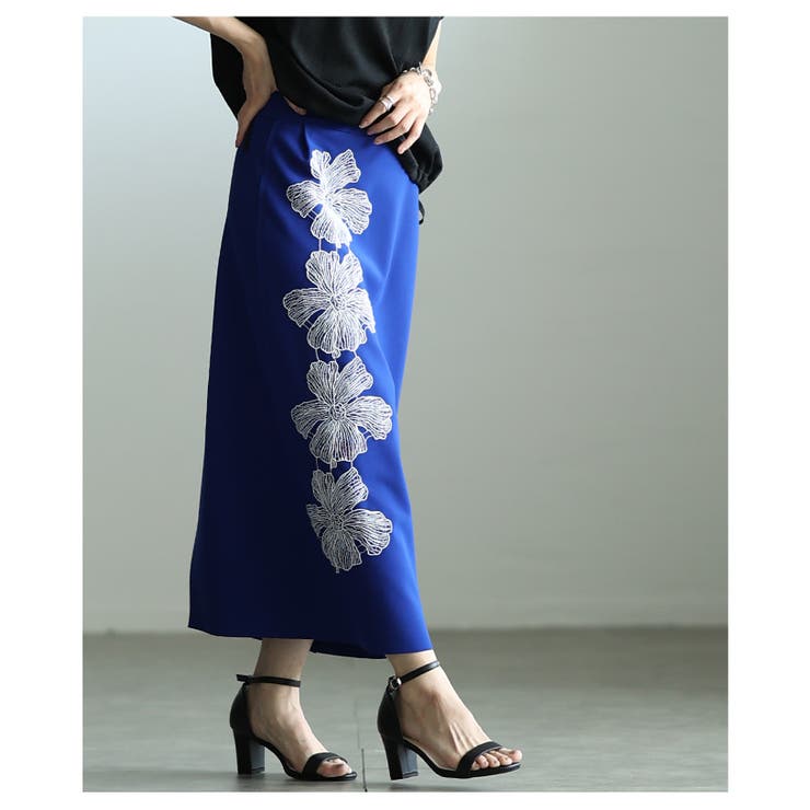 ドラマティックなアシンメトリー花柄刺繍ナロースカート レディース ファッション | Sawa a la mode | 詳細画像7 