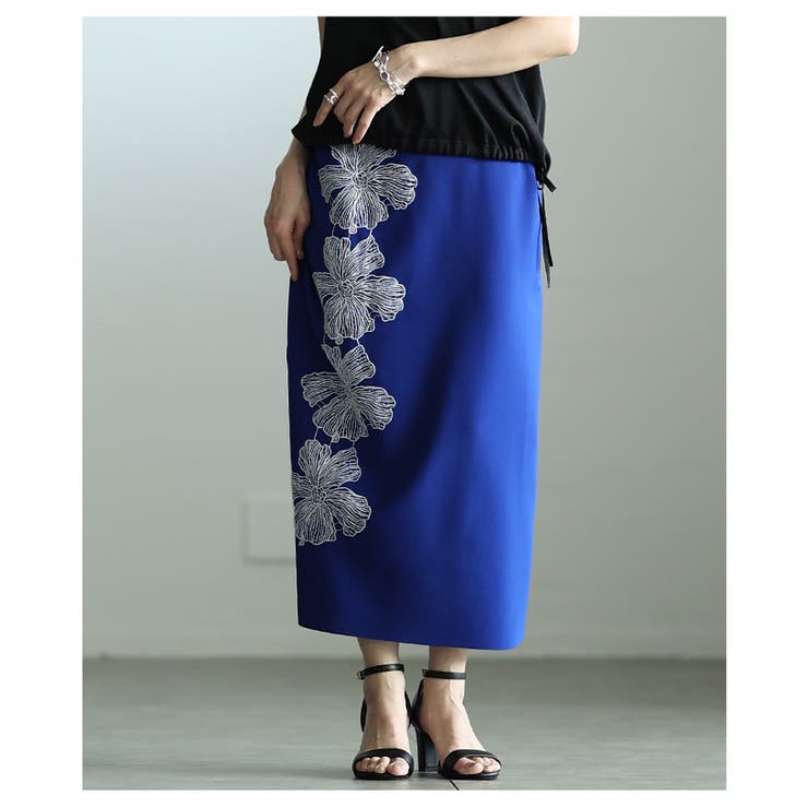 ドラマティックなアシンメトリー花柄刺繍ナロースカート レディース ファッション | Sawa a la mode | 詳細画像10 
