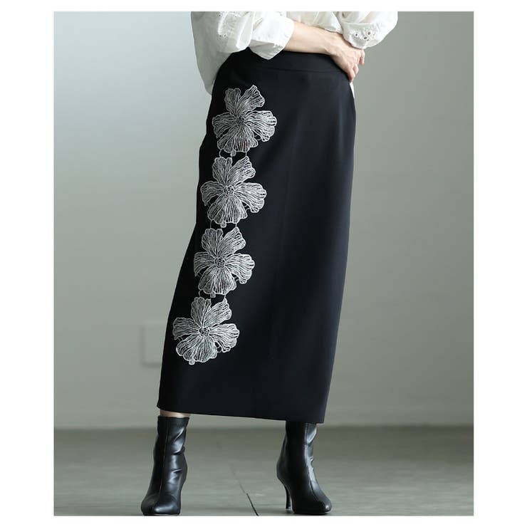 ドラマティックなアシンメトリー花柄刺繍ナロースカート レディース ファッション | Sawa a la mode | 詳細画像14 