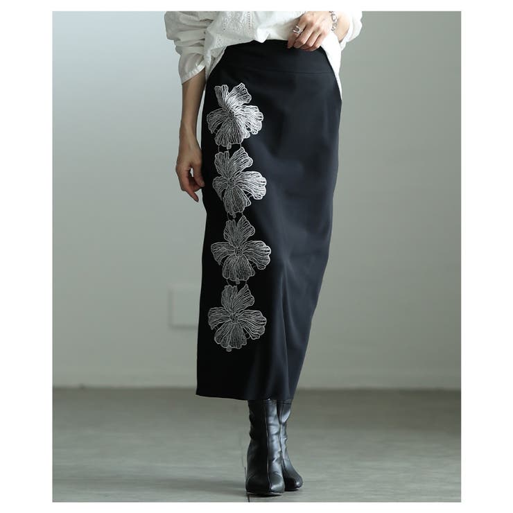 ドラマティックなアシンメトリー花柄刺繍ナロースカート レディース ファッション | Sawa a la mode | 詳細画像17 
