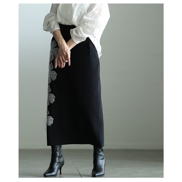 ドラマティックなアシンメトリー花柄刺繍ナロースカート レディース ファッション | Sawa a la mode | 詳細画像21 