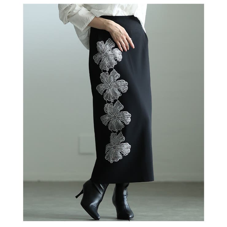 ドラマティックなアシンメトリー花柄刺繍ナロースカート レディース ファッション | Sawa a la mode | 詳細画像22 