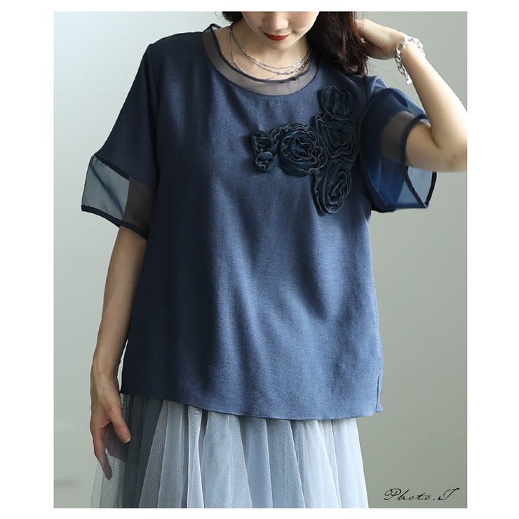 リズムを加えるアシンメトリー立体花柄異素材プルオーバー レディース ファッション | Sawa a la mode | 詳細画像2 
