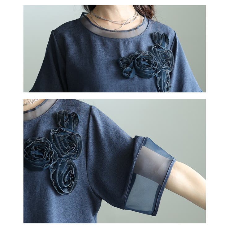 リズムを加えるアシンメトリー立体花柄異素材プルオーバー レディース ファッション | Sawa a la mode | 詳細画像5 
