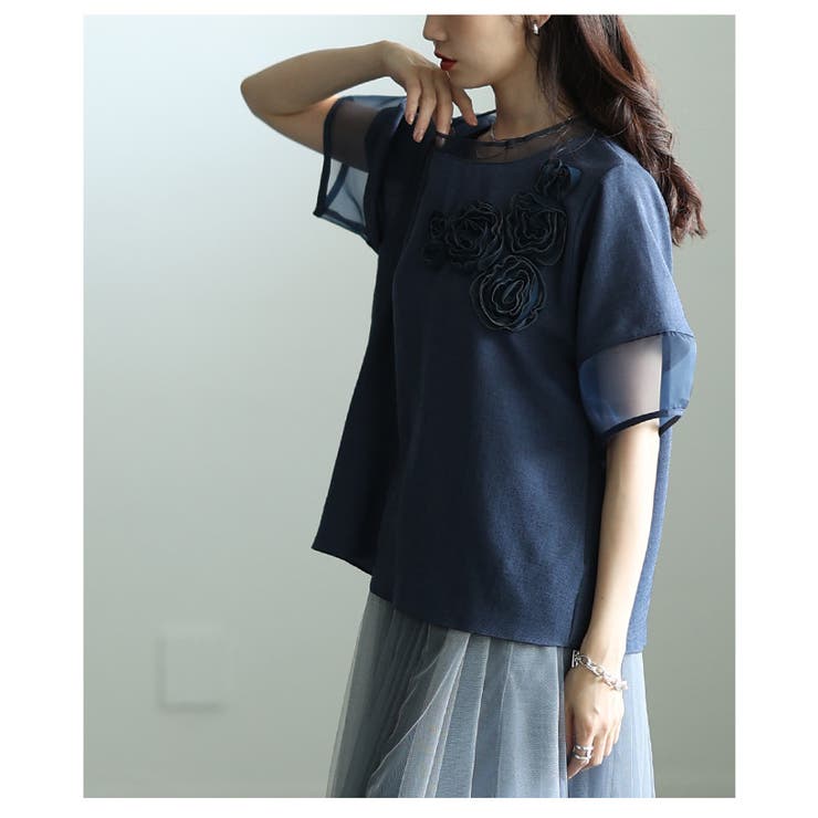 リズムを加えるアシンメトリー立体花柄異素材プルオーバー レディース ファッション | Sawa a la mode | 詳細画像8 