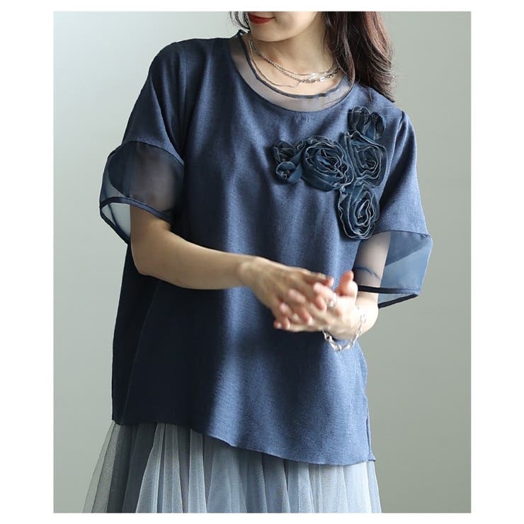 リズムを加えるアシンメトリー立体花柄異素材プルオーバー レディース ファッション | Sawa a la mode | 詳細画像12 