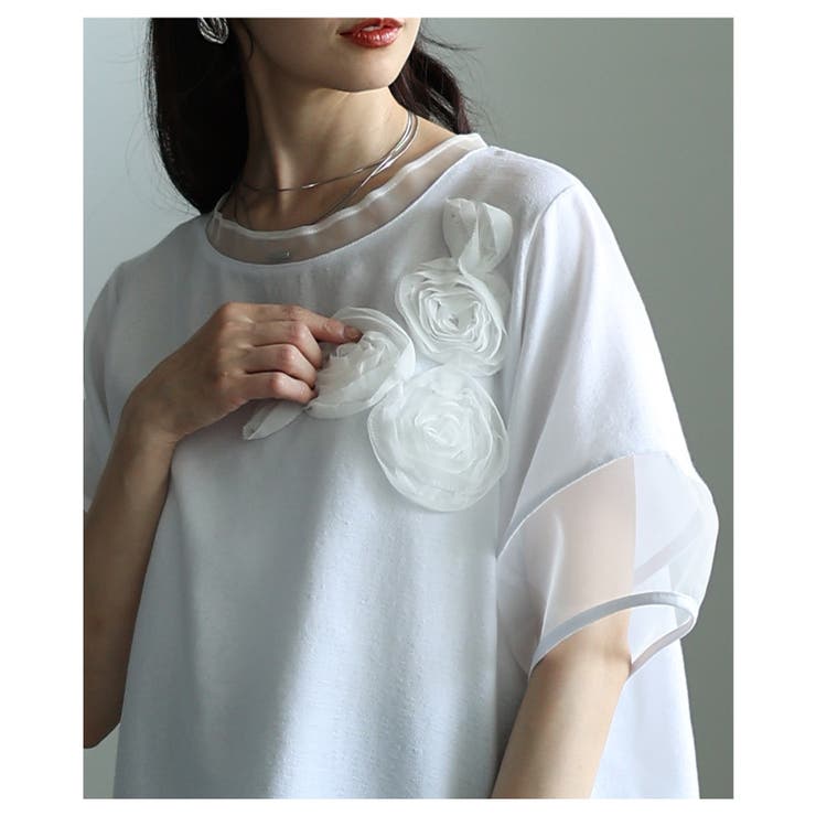 リズムを加えるアシンメトリー立体花柄異素材プルオーバー レディース ファッション | Sawa a la mode | 詳細画像14 