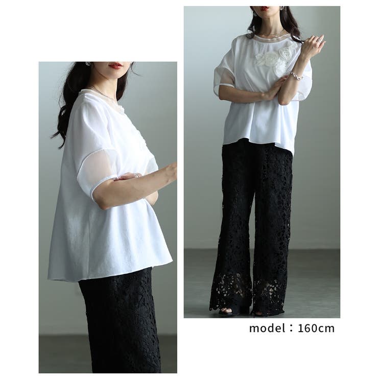 リズムを加えるアシンメトリー立体花柄異素材プルオーバー レディース ファッション | Sawa a la mode | 詳細画像15 
