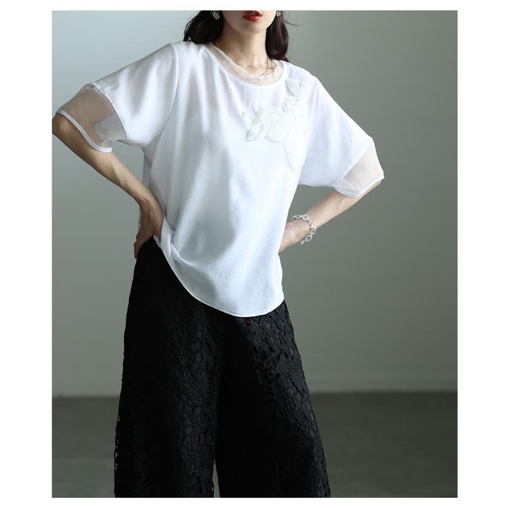 リズムを加えるアシンメトリー立体花柄異素材プルオーバー レディース ファッション | Sawa a la mode | 詳細画像16 