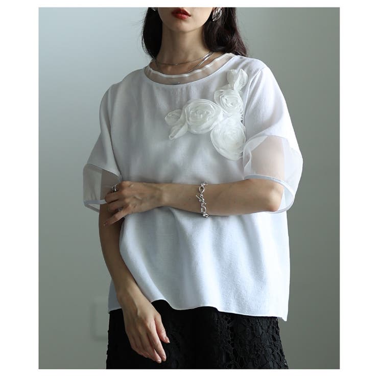 リズムを加えるアシンメトリー立体花柄異素材プルオーバー レディース ファッション | Sawa a la mode | 詳細画像18 