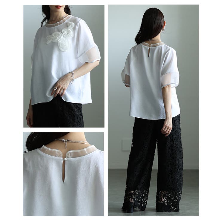 リズムを加えるアシンメトリー立体花柄異素材プルオーバー レディース ファッション | Sawa a la mode | 詳細画像19 