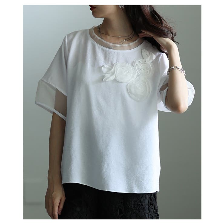 リズムを加えるアシンメトリー立体花柄異素材プルオーバー レディース ファッション | Sawa a la mode | 詳細画像20 