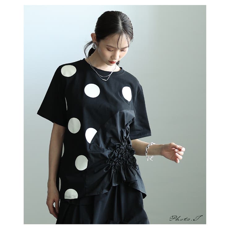 独特な立体感を生むドット柄異素材ギャザーカットソー レディース ファッション | Sawa a la mode | 詳細画像2 
