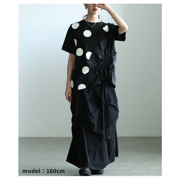独特な立体感を生むドット柄異素材ギャザーカットソー レディース ファッション | Sawa a la mode | 詳細画像4 