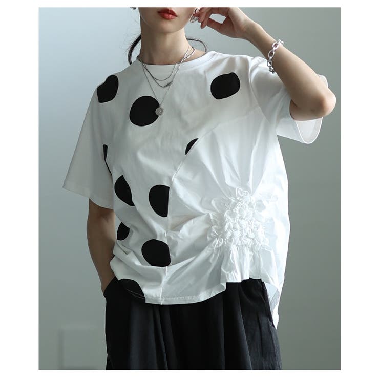 独特な立体感を生むドット柄異素材ギャザーカットソー レディース ファッション | Sawa a la mode | 詳細画像18 