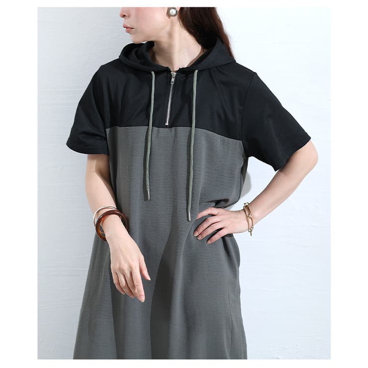 一枚でこなれ見えする配色切り替えフーディーワンピース レディース ワンピース | Sawa a la mode | 詳細画像12 