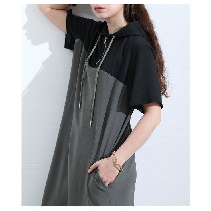 一枚でこなれ見えする配色切り替えフーディーワンピース レディース ワンピース | Sawa a la mode | 詳細画像15 