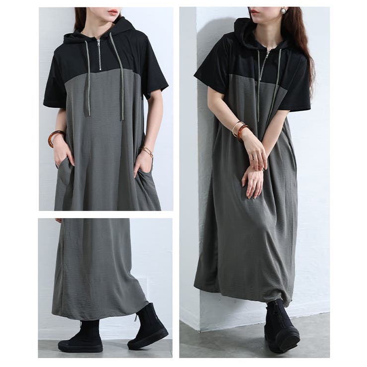 一枚でこなれ見えする配色切り替えフーディーワンピース レディース ワンピース | Sawa a la mode | 詳細画像17 