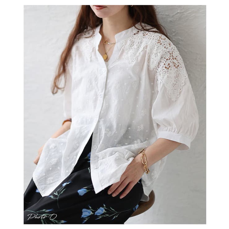 涼やかに上品見えする花刺繍コットンブラウス レディース トップス | Sawa a la mode | 詳細画像2 