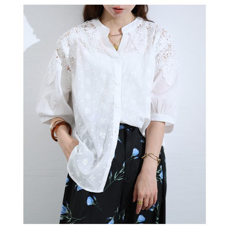 涼やかに上品見えする花刺繍コットンブラウス レディース トップス | Sawa a la mode | 詳細画像4 