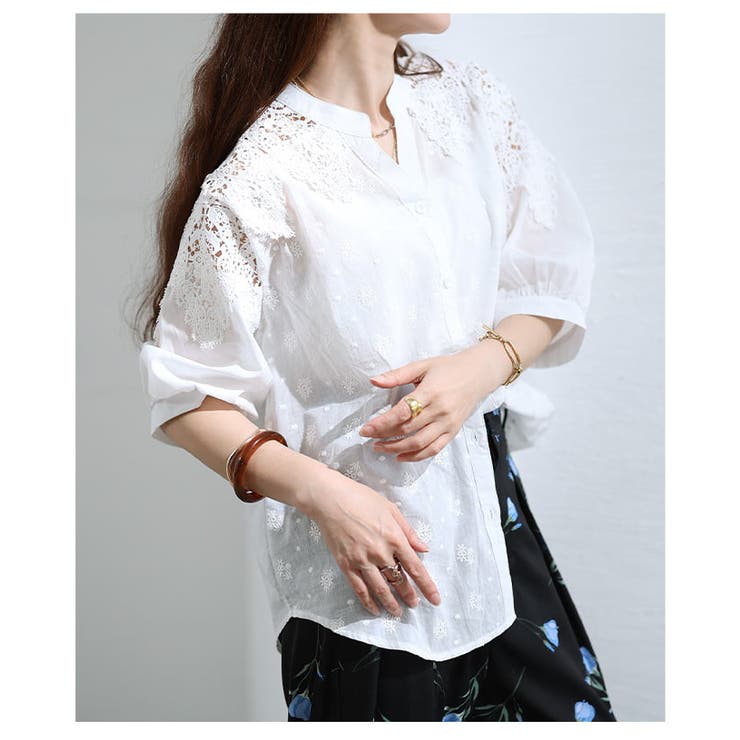 涼やかに上品見えする花刺繍コットンブラウス レディース トップス | Sawa a la mode | 詳細画像8 