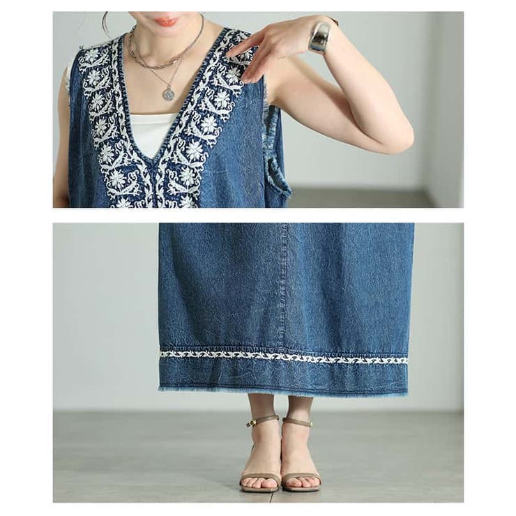 涼しく華やぐ刺繍入り裾フリンジインド綿ワンピース レディース ワンピース | Sawa a la mode | 詳細画像5 