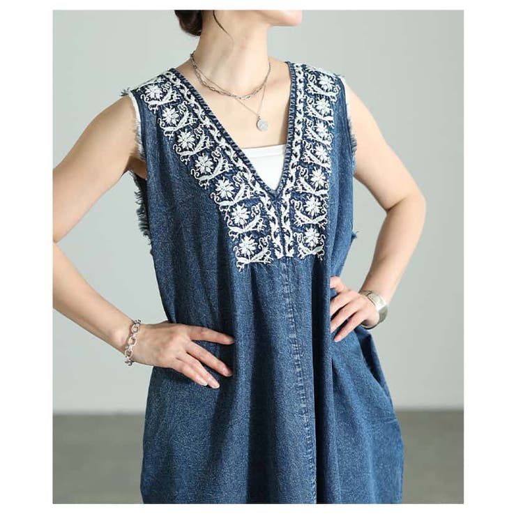 涼しく華やぐ刺繍入り裾フリンジインド綿ワンピース レディース ワンピース | Sawa a la mode | 詳細画像18 