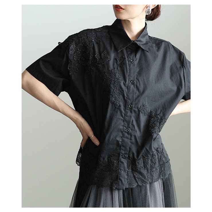 洗練さ纏う花モチーフレースアシンメトリーブラウス レディース ファッション | Sawa a la mode | 詳細画像14 